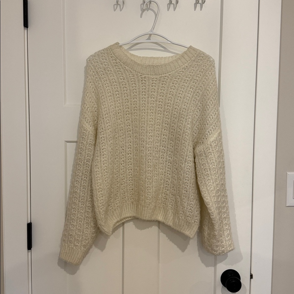 Dynamite Cream Knit Crew Neck Sweater